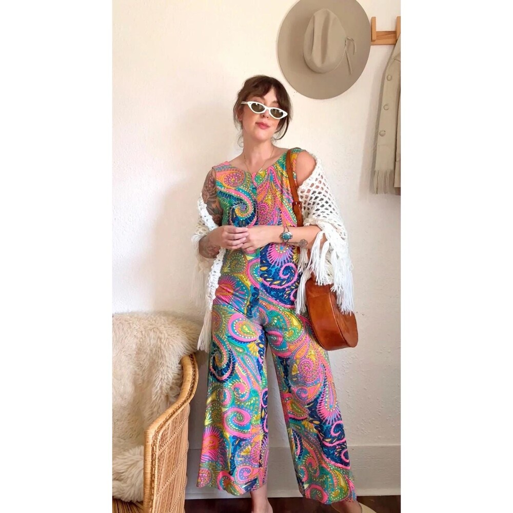 Vintage Jumpsuit | 1960s Mod | Retro One Piece | Wide Leg Romper | Womens Vintag